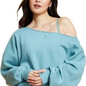 Blogilates Women's Off-Shoulder Blue Sweater